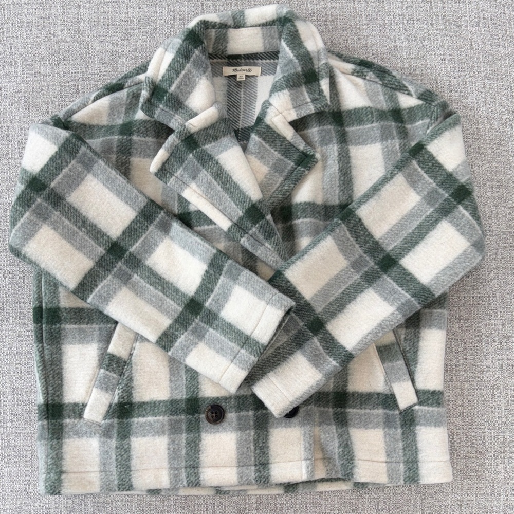 Madewell Green and White Checkered Flannel Jacket